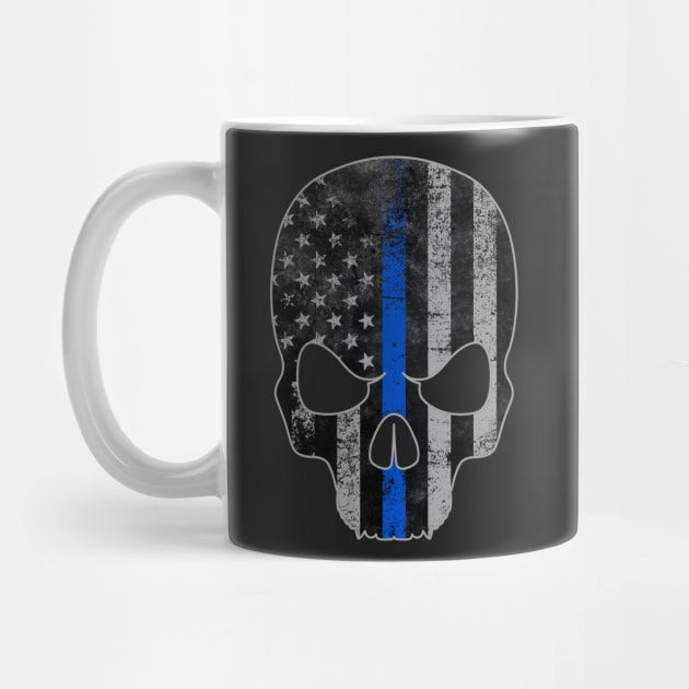 Blue Line American Flag Skull by Runesilver